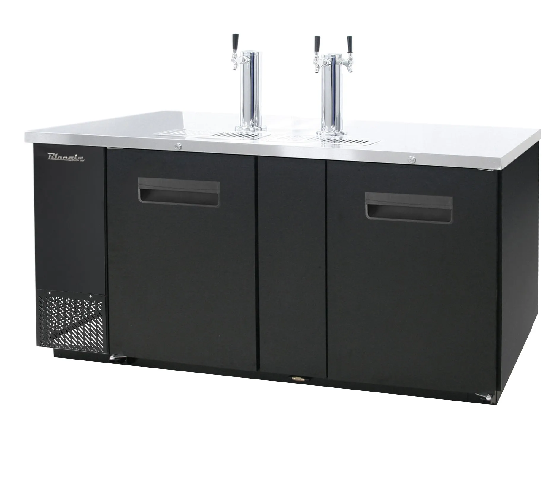 Blue Air - BDD69-3B-HC. 2 Doors Keg cooler. Black Finish Exterior. (3) 1/2 Barrels Capacity. 69 W x 27 D. R-290 Refrigerant