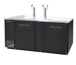 Blue Air - BDD69-3B-HC. 2 Doors Keg cooler. Black Finish Exterior. (3) 1/2 Barrels Capacity. 69 W x 27 D. R-290 Refrigerant