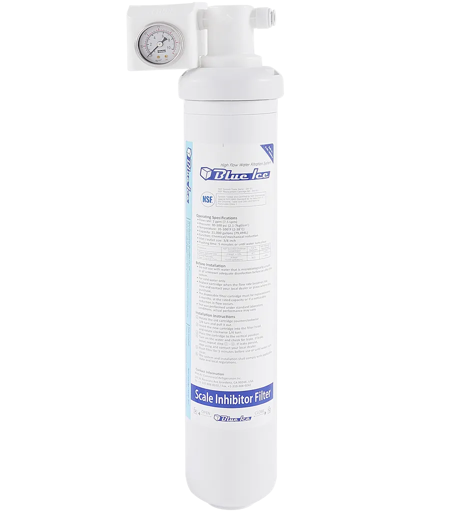 Blue Air - DH-S1. Single filtration system - Water Pressure Gauge Included. 2 GPM. Up to 500 lbs.