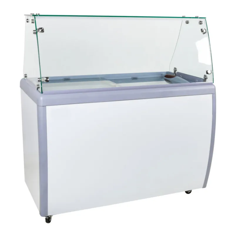Chef AAA - FR-CN-0360-S. Commercial 50 Glass Door Ice Cream Dipping Chest Freezer and Sneeze Guard Display