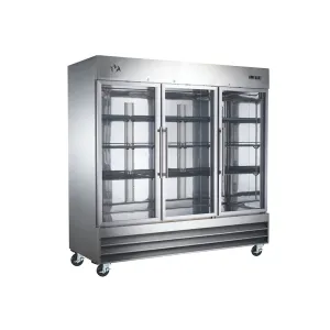 Chef AAA - SS-3R-G-HC. Commercial 80 Reach-In Refrigerator Stainless Steel Glass Door 72 cu.ft.