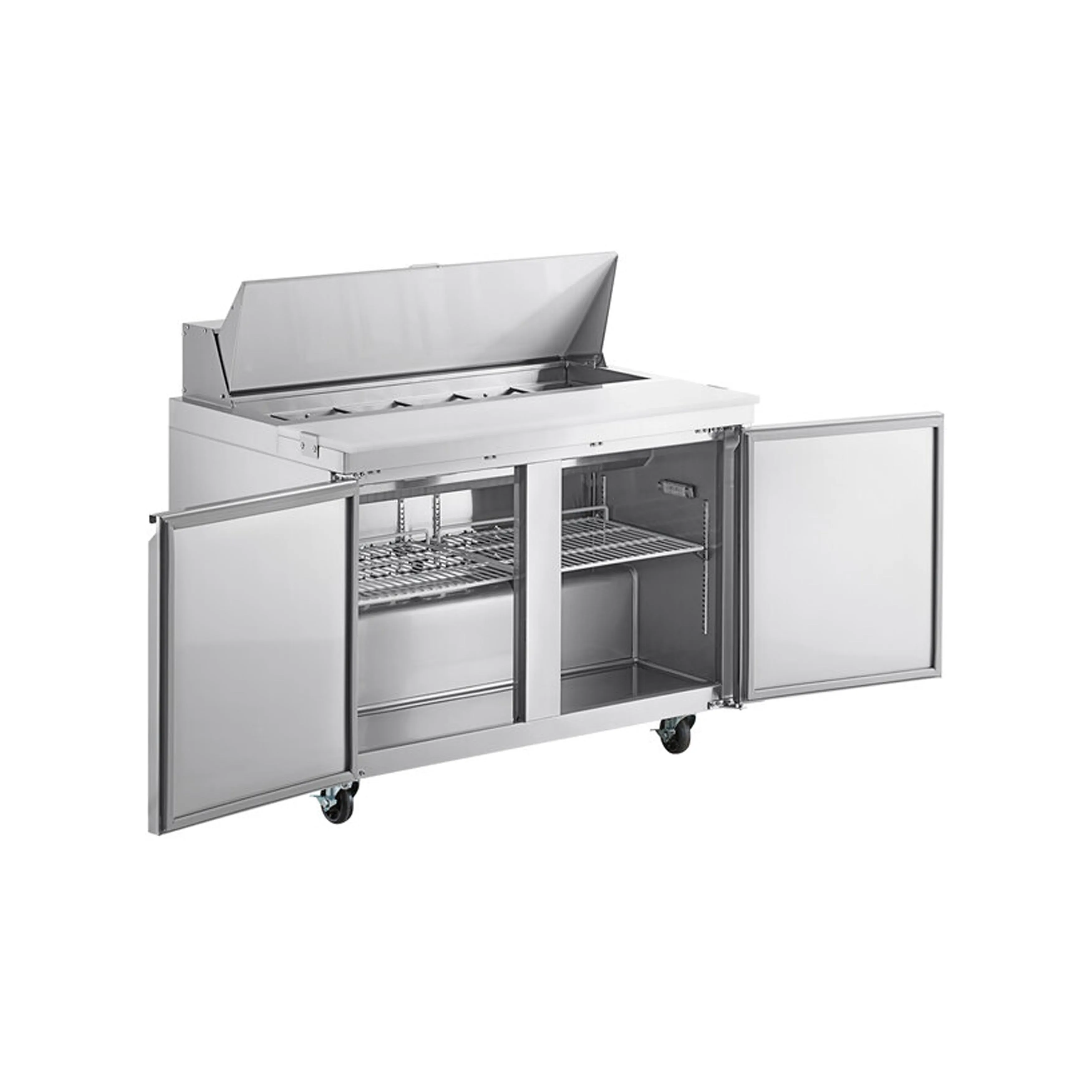 Chef AAA - SS-PT-46M-HC. Commercial 46 Sandwich Prep Table Refrigerator MEGA TOP 18 Pans 2 Door Stainless Steel 9.5 cu.ft.