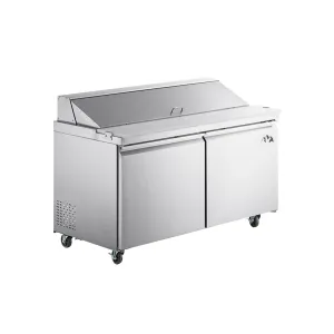 Chef AAA - SS-PT-60M-HC. Commercial 60 Sandwich Prep Table Refrigerator MEGA TOP 24 Pans 2 Door Stainless Steel 15 cu.ft.