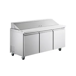 Chef AAA - SS-PT-70-HC. Commercial 70 Sandwich Prep Table 3 Door Stainless Steel Refrigerator 15.5 cu.ft.