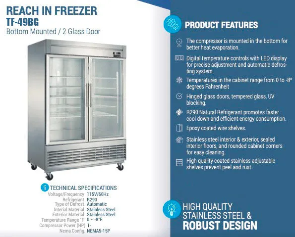 Chef AAA - TF-49BG 55 2 Glass Door Reach-in Freezer 40.7 cu. ft.