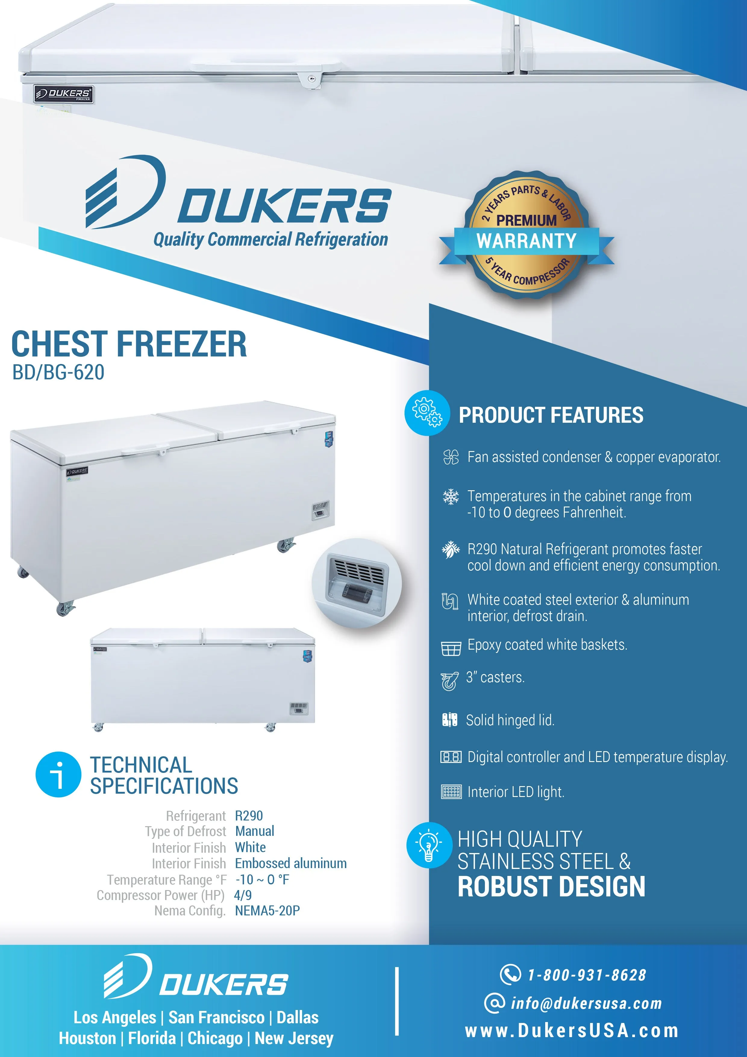 Dukers - BD/BG-620. 71 Chest Freezer With Solid Door