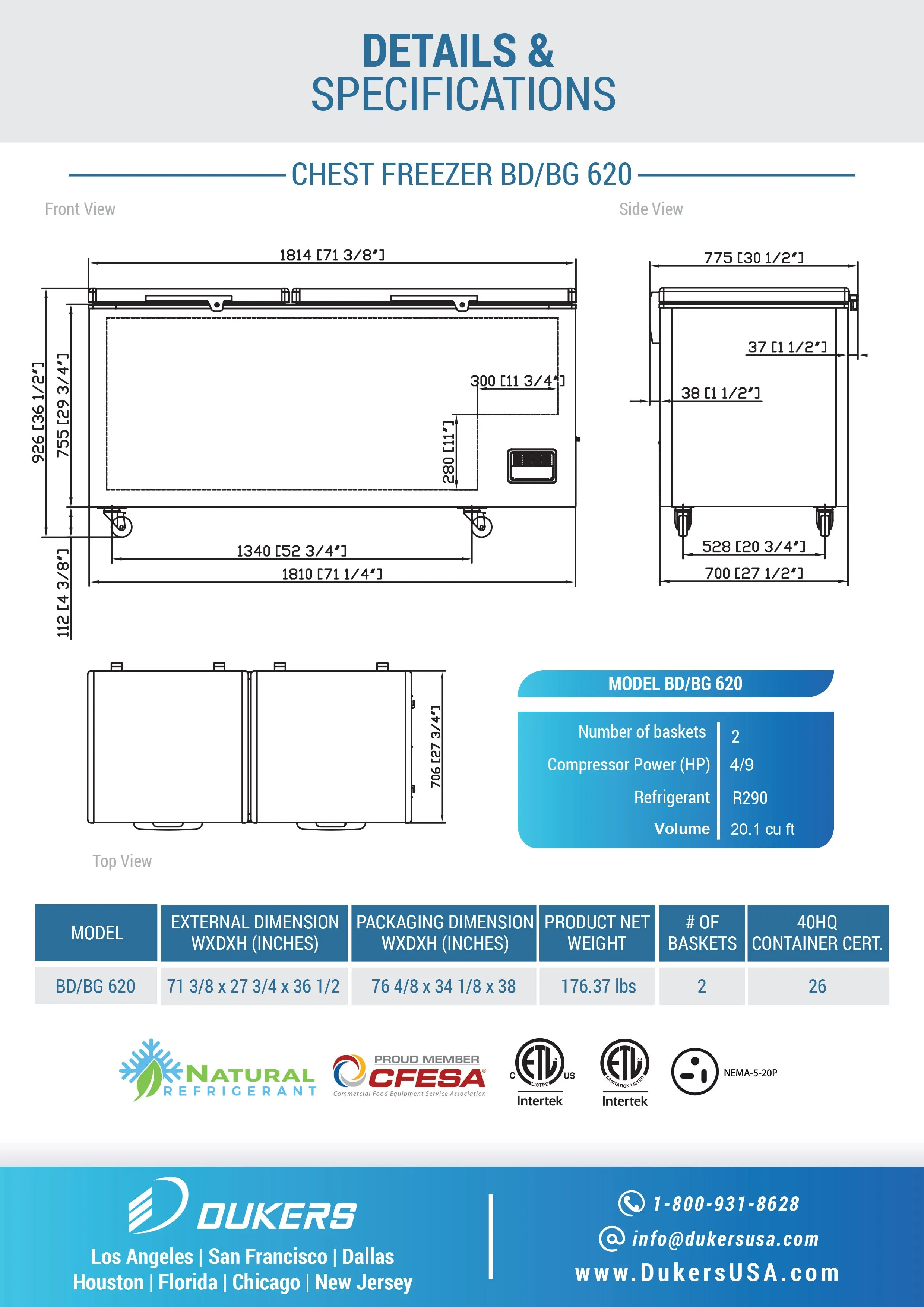 Dukers - BD/BG-620. 71 Chest Freezer With Solid Door