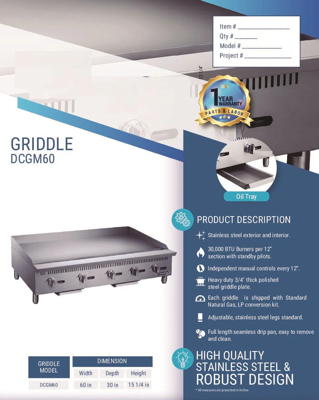 Dukers - DCGM60 60 NG/LP Gas Manual Countertop Griddle