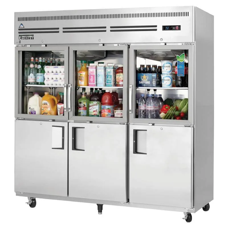 Everest - EGSH6. Commercial 74 3 Glass 3 Solid Door Reach-In Refrigerator 71 cu.ft.