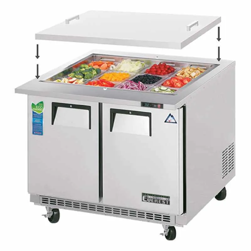 Everest - EOTPS2. Commercial 35 12 Salad Sandwich Food Prep Table Refrigerator Open Top