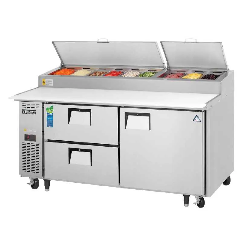 Everest - EPPR2-D2. Commercial 71 9 Pan Pizza Prep Table refrigerator with 2 Drawers