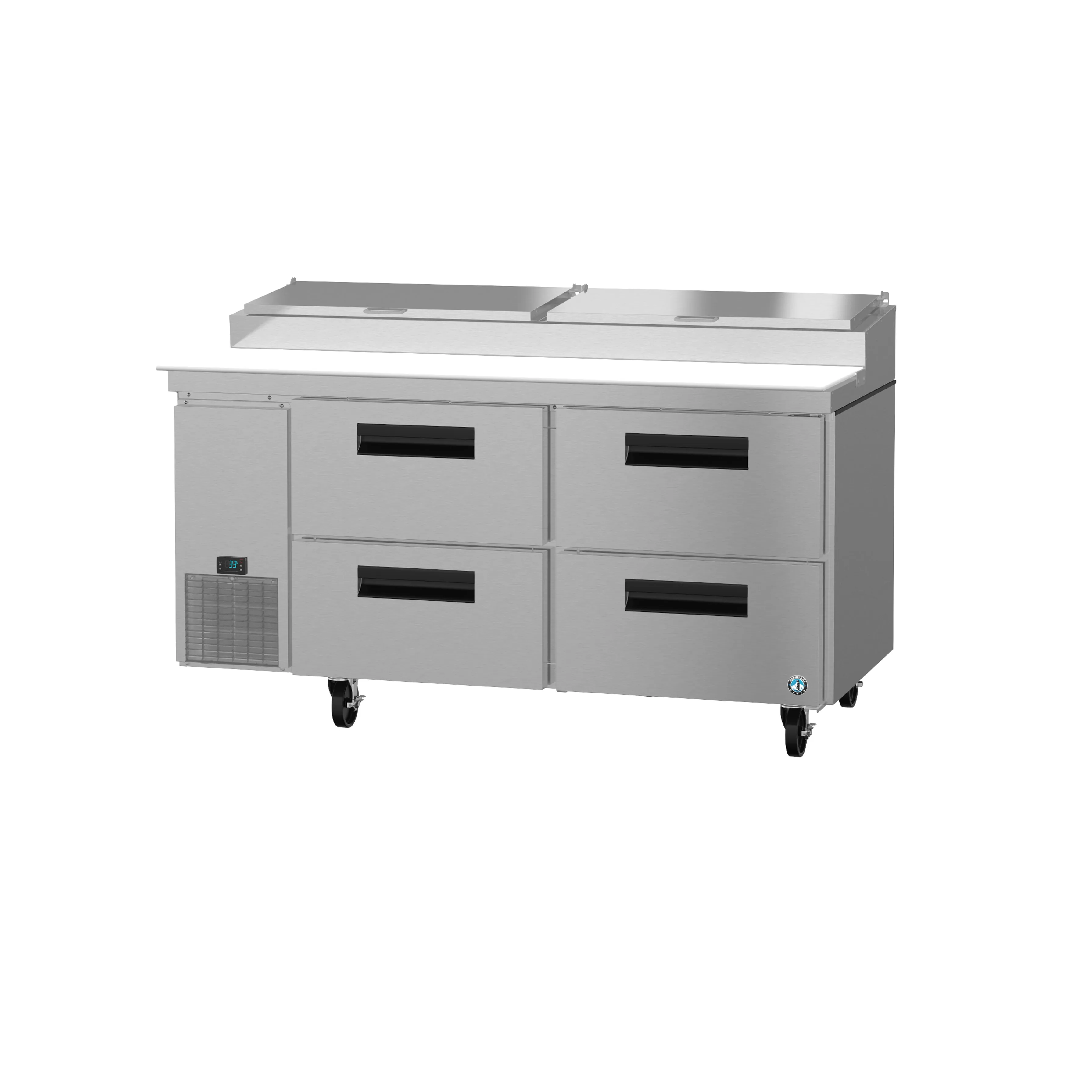 Hoshizaki - PR67A-D4. Commercial 67 Two Section Pizza Prep Table Refrigerator Stainless Drawers 19.9cu.ft.