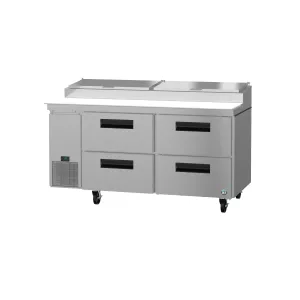 Hoshizaki - PR67A-D4. Commercial 67 Two Section Pizza Prep Table Refrigerator Stainless Drawers 19.9cu.ft.