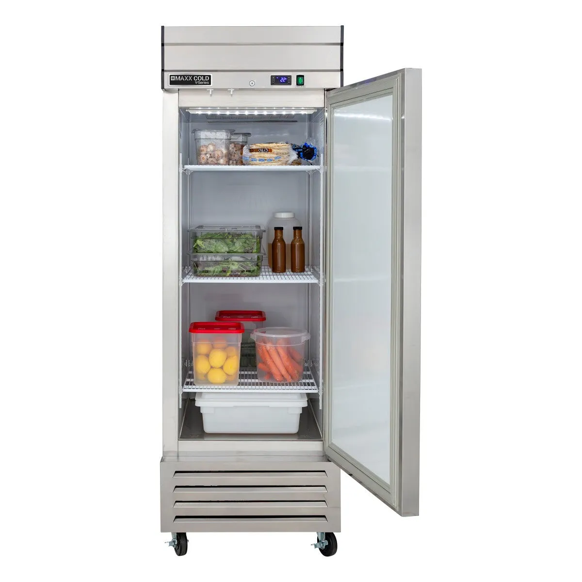 Maxx Cold - MVR-23FDHC V-Series 1 Door Reach-In Refrigerator. Bottom Mount. in Stainless Steel