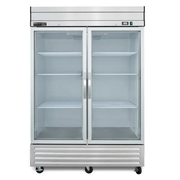 Maxx Cold - MVR-49GDHC V-Series 2 Glass Door Reach-In Refrigerator. Bottom Mount. in Stainless Steel