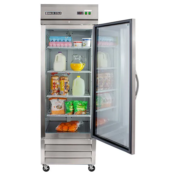 Maxx Cold - MXCR-23GDHC Single Glass Door Reach-In Refrigerator. 23 cu. ft. Storage Capacity. in Stainless Steel