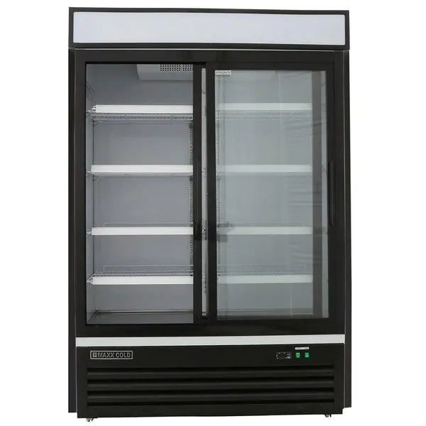 Maxx Cold - MXM2-48RSBHC Double Glass Door Merchandiser Refrigerator. Sliding Door. 48 cu. ft.. in Black