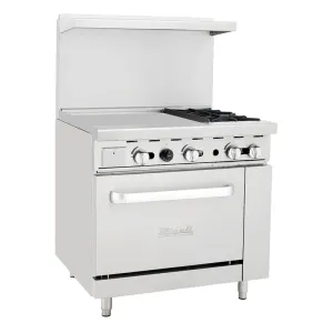 Migali - C-RO2B-24GL-LP. Commercial 36 Oven Range 2 Burner/ 24 Griddle Liquid Propane BTU121000