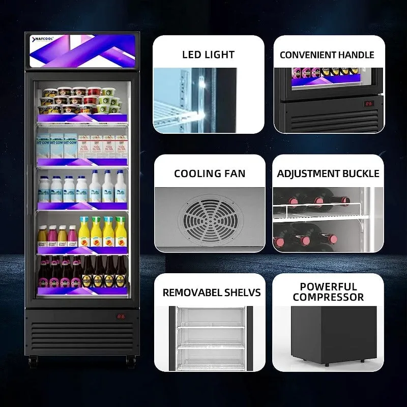 SDGR28''  Black Swing Glass Door Merchandiser Refrigerator with LED Lighting