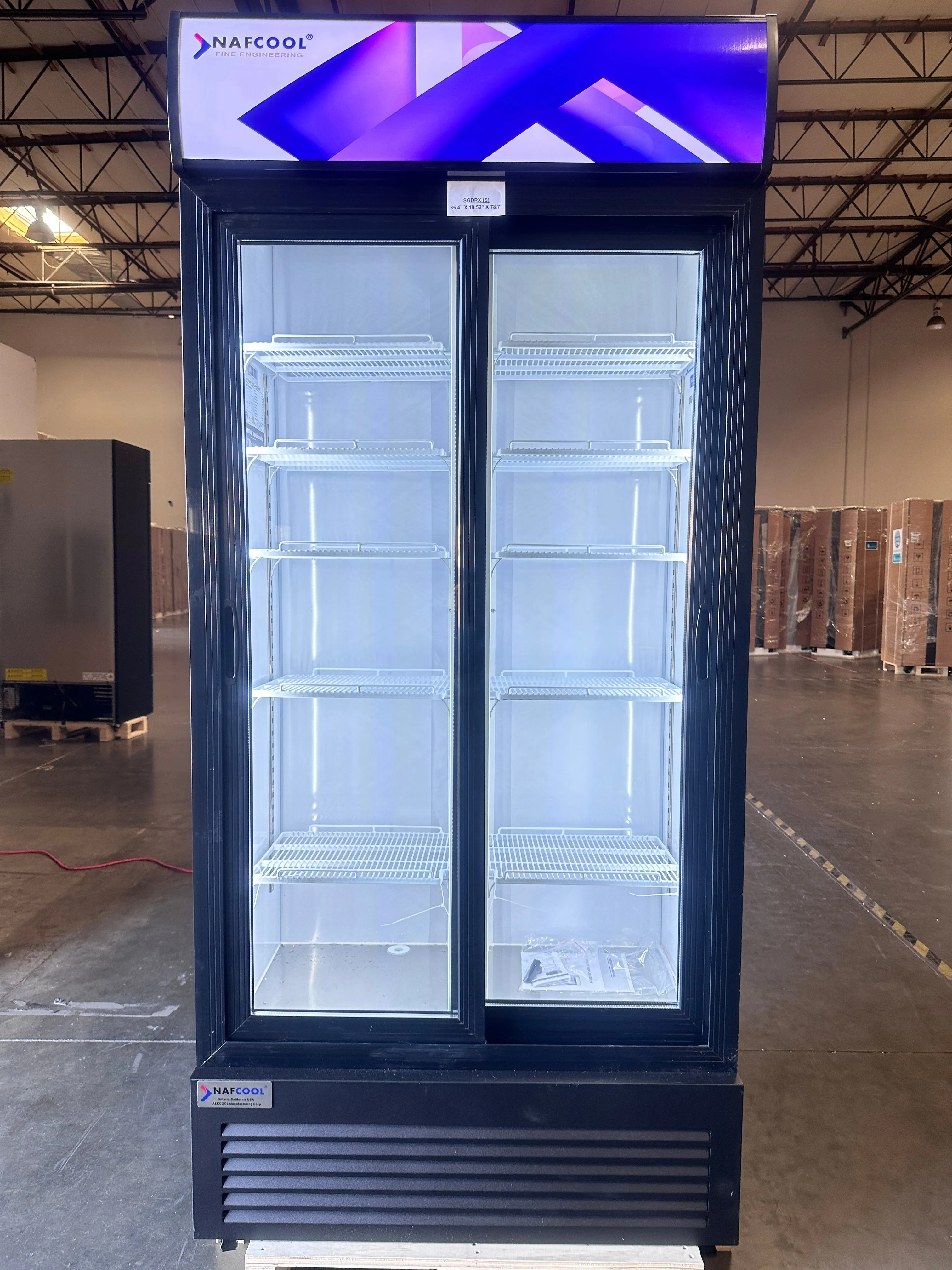 SDGRX(S) ETL. ETL Sanitation 36 inch Two section sliding glass door merchandiser refrigerator