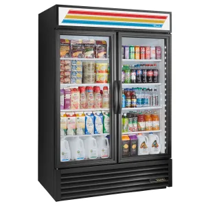 True GDM-49-HC~TSL01 54 Two Section Glass Door Merchandiser. (2) Left/Right Hinge Doors. 115v. Black