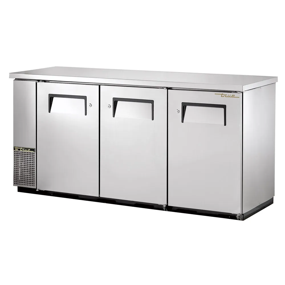 True TBB-24-72-S-HC 73 1/8 Bar Refrigerator - 3 Swinging Solid Doors. Stainless. 115v