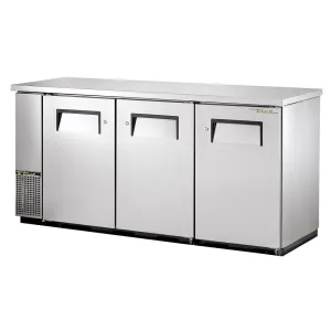True TBB-24-72-S-HC 73 1/8 Bar Refrigerator - 3 Swinging Solid Doors. Stainless. 115v