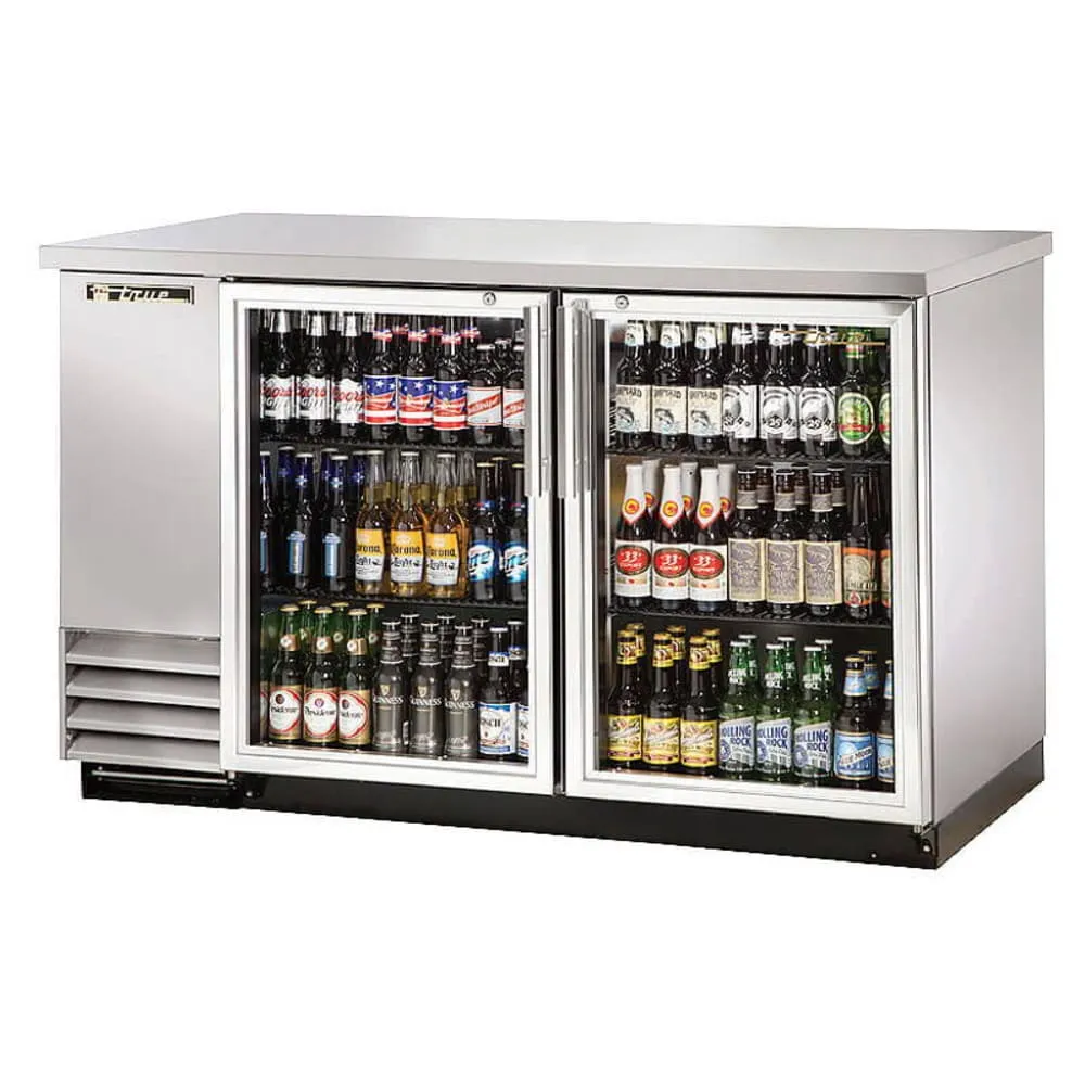 True TBB-2G-S-HC-LD. Commercial 59 Bar Refrigerator - 2 Swinging Glass Doors. Stainless. 115v