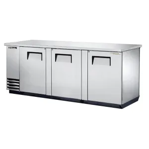 True TBB-4PT-S 90 3/8 Bar Refrigerator - 3 Swinging Solid Doors. Stainless. 115v