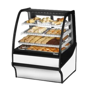 True TDM-DC-36-GE/GE-S-W 36 1/4 Full Service Dry Bakery Case w/ Curved Glass - (4) Levels. 115v