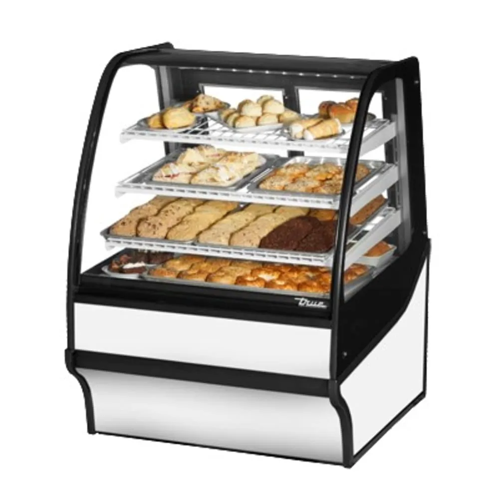 True TDM-DC-36-GE/GE-S-W 36 1/4 Full Service Dry Bakery Case w/ Curved Glass - (4) Levels. 115v