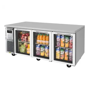 Turbo Air - JUR-72-G-N. 3 Glass Doors Undercounter Refrigerator. Side Mount