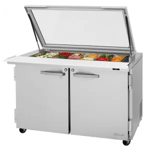 Turbo Air - PST-48-18-N-GL. Commercial PRO Series Mega Top Sandwich/Salad Prep Table-Glass Lid. two-section