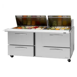 Turbo Air - PST-72-30-D4-N. Commercial PRO series. Food prep table. Mega top unit-drawers