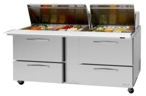 Turbo Air - PST-72-30-D4-N-SL. Commercial PRO series. Food prep table. Mega top unit-drawers