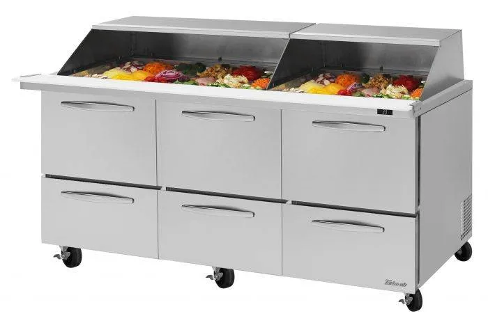 Turbo Air - PST-72-30-D6-N-SL. Commercial PRO series. Food prep table. Mega top unit-drawers
