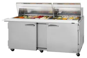 Turbo Air - PST-72-30-N-CL. Commercial PRO Series Mega Top Sandwich/Salad Prep Table-Clear Lid. two-section