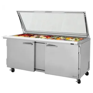Turbo Air - PST-72-30-N-GL. Commercial PRO Series Mega Top Sandwich/Salad Prep Table-Glas Lid. two-section