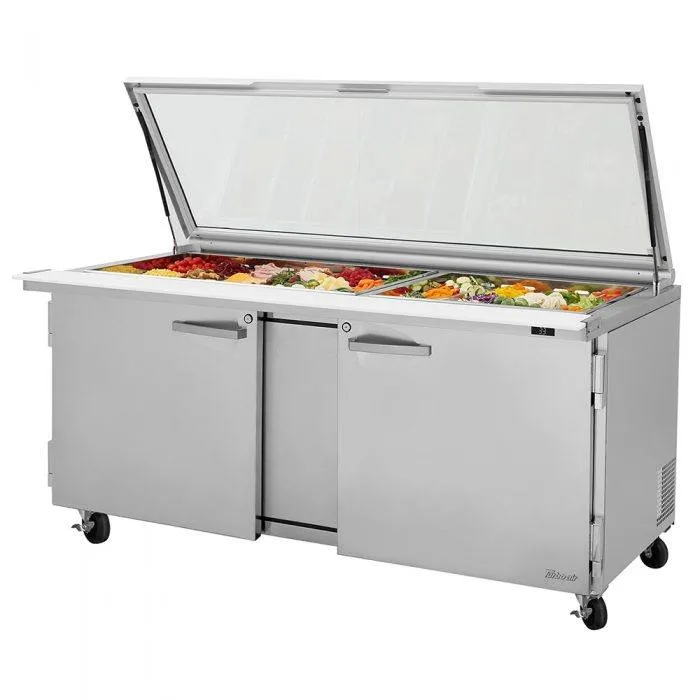 Turbo Air - PST-72-30-N-GL. Commercial PRO Series Mega Top Sandwich/Salad Prep Table-Glas Lid. two-section