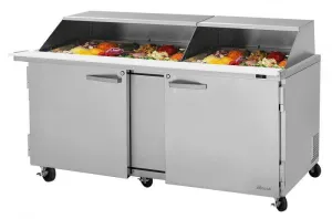 Turbo Air - PST-72-30-N-SL. Commercial PRO Series Mega Top Sandwich/Salad Prep Table-Slide Lid. two-section