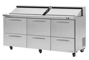 Turbo Air - PST-72-D6-N. Commercial PRO series. Food prep table. Mega top unit-drawers