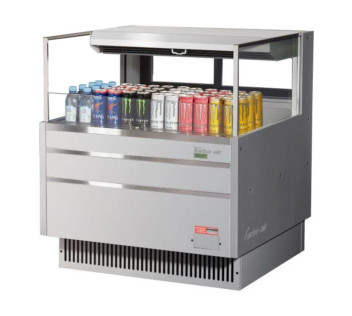 Turbo Air - TOM-36L-UFD-S-1S-N. 34-3/4L Low Profile Glass Side Panel. Rear Sliding Door - European Straight / Stainless Steel