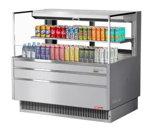 Turbo Air - TOM-48L-UFD-S-2S-N. 46-3/4L Low Profile Glass Side Panel. Rear Sliding Door. 1 shelf - European Straight / Stainless Steel