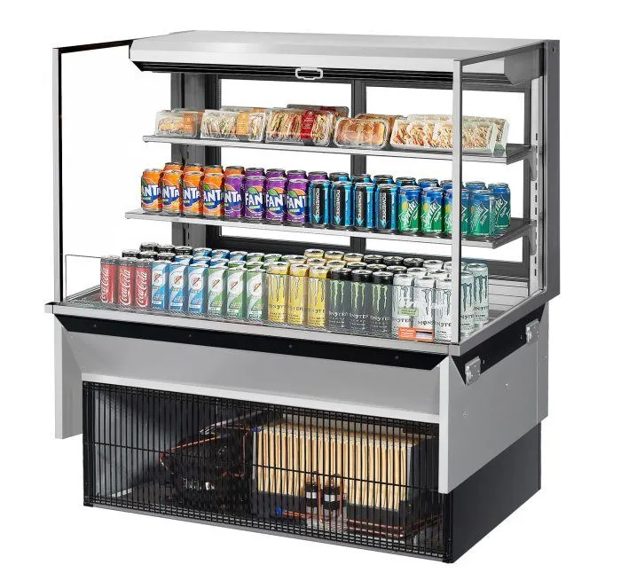 Turbo Air - TOM-48L-UFD-S-3SI-N. 46-3/4L Low Profile Glass Side Panel. Rear Sliding Door. 2 shelves - European Straight / Stainless Steel