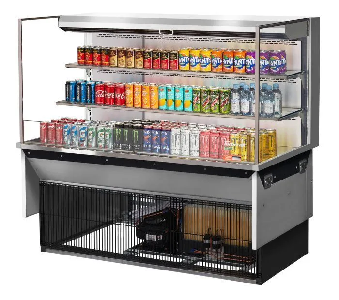 Turbo Air - TOM-60L-UF-S-3SI-N. 58-3/4L Low Profile Glass Side Panel. 2 shelves - European Straight / Stainless Steel
