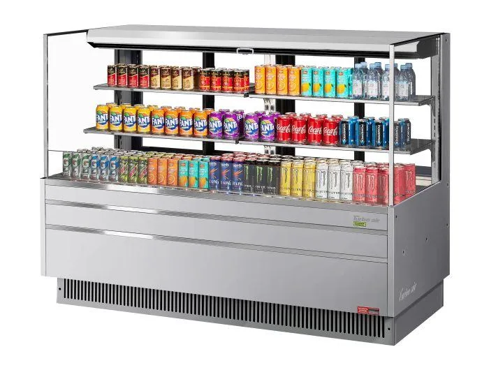 Turbo Air - TOM-72L-UFD-S-3S-N. 70-3/4L Low Profile Glass Side Panel. Rear Sliding Door. 2 shelves - European Straight / Stainless Steel