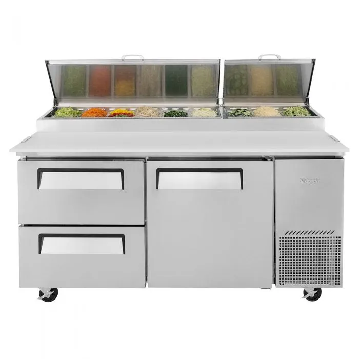 Turbo Air - TPR-67SD-D2-N. Commercial Super Deluxe pizza prep table. Two-section