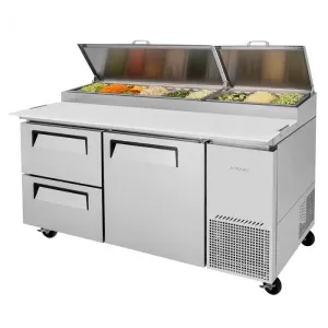 Turbo Air - TPR-67SD-D2-N. Commercial Super Deluxe pizza prep table. Two-section