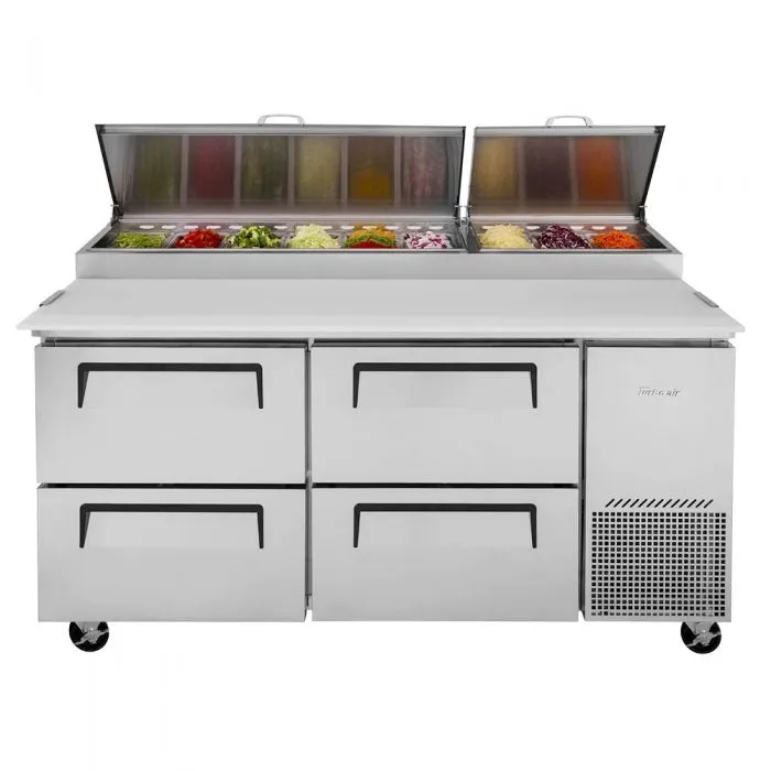 Turbo Air - TPR-67SD-D4-N. Commercial Super Deluxe pizza prep table. Two-section