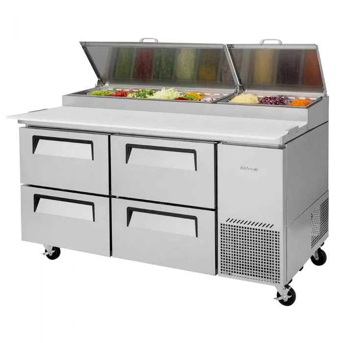 Turbo Air - TPR-67SD-D4-N. Commercial Super Deluxe pizza prep table. Two-section
